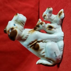 Vintage Ceramic Wire Fox Terrier and Pups Dog Figurine